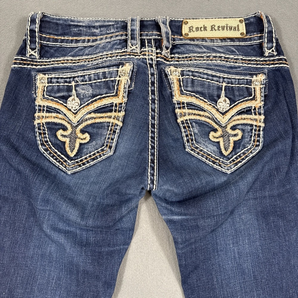 Rock Revival Luz Easy Boot Jeans Womens 26 Heavy Stitch Embellished WHISKERING